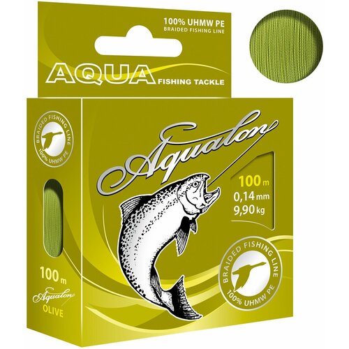 плетеный шнур aqua aqualon 100m olive d 0 35mm Плетеный шнур для рыбалки AQUA Aqualon Olive 0,14mm 100m