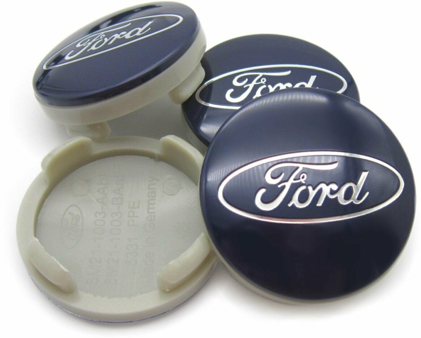 Колпачки заглушки на литые диски Форд синие 54/51 мм, комплект 4 шт.