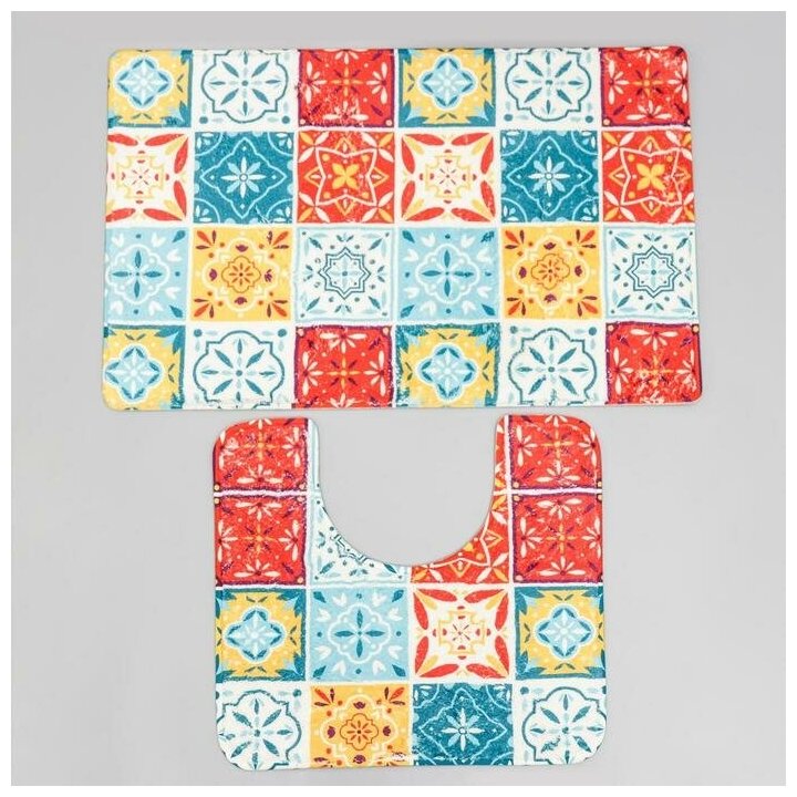 фото Набор ковриков для ванной и туалета SAVANNA «Мозаика», 2 шт: 50×80 см, 40×50 см