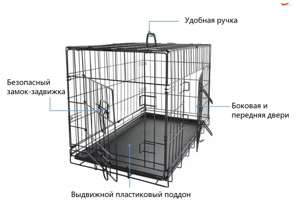 Клетка для собак ZooWell Классическая переноска 2-дверная, размер S 60*42*50см с поддоном - фотография № 4