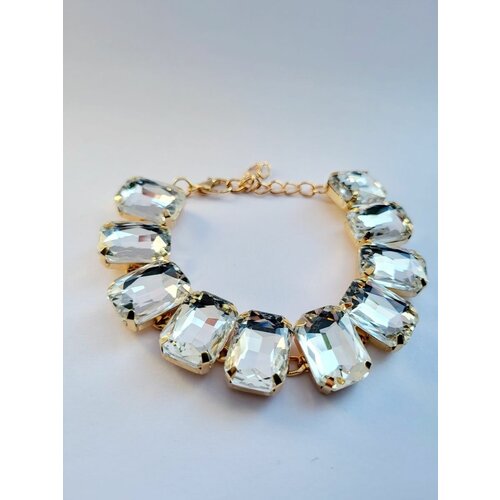 Браслет-цепочка VERBA, кристалл, 1 шт., размер 17 см, бесцветный, золотистый