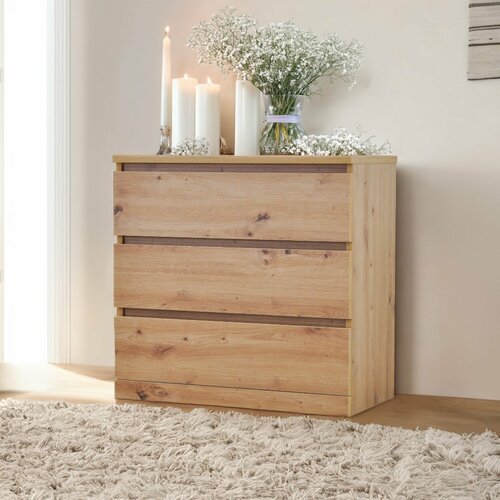 Dipriz Комод для одежды Марм 70х35х67 см с 3 ящиками с органайзерами в скандинавском стиле, артизан бежевый