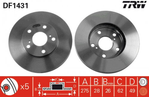 Диск тормозной передний Trw для LEXUS ES / TOYOTA Camry 96-01