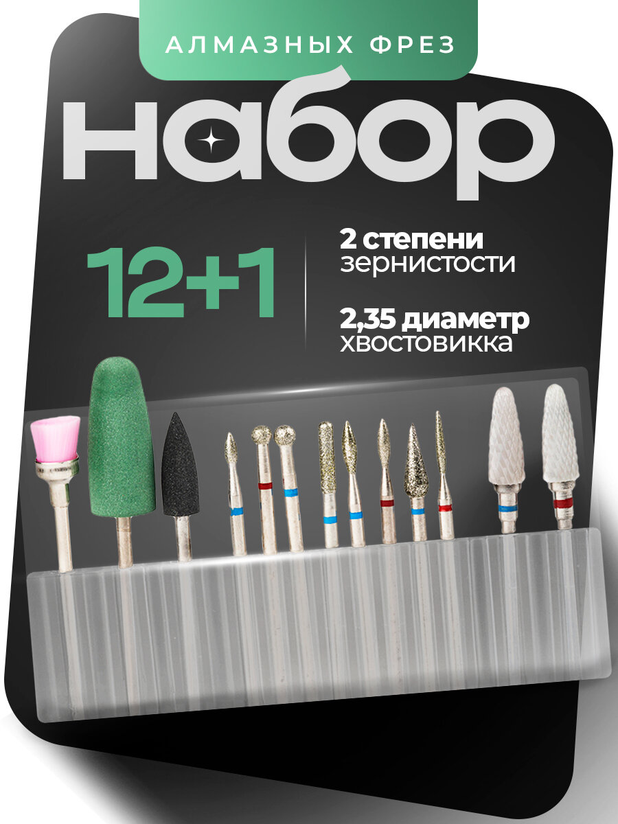 Набор фрез NAILSERVICE для маникюра и педикюра, 13шт, в футляре