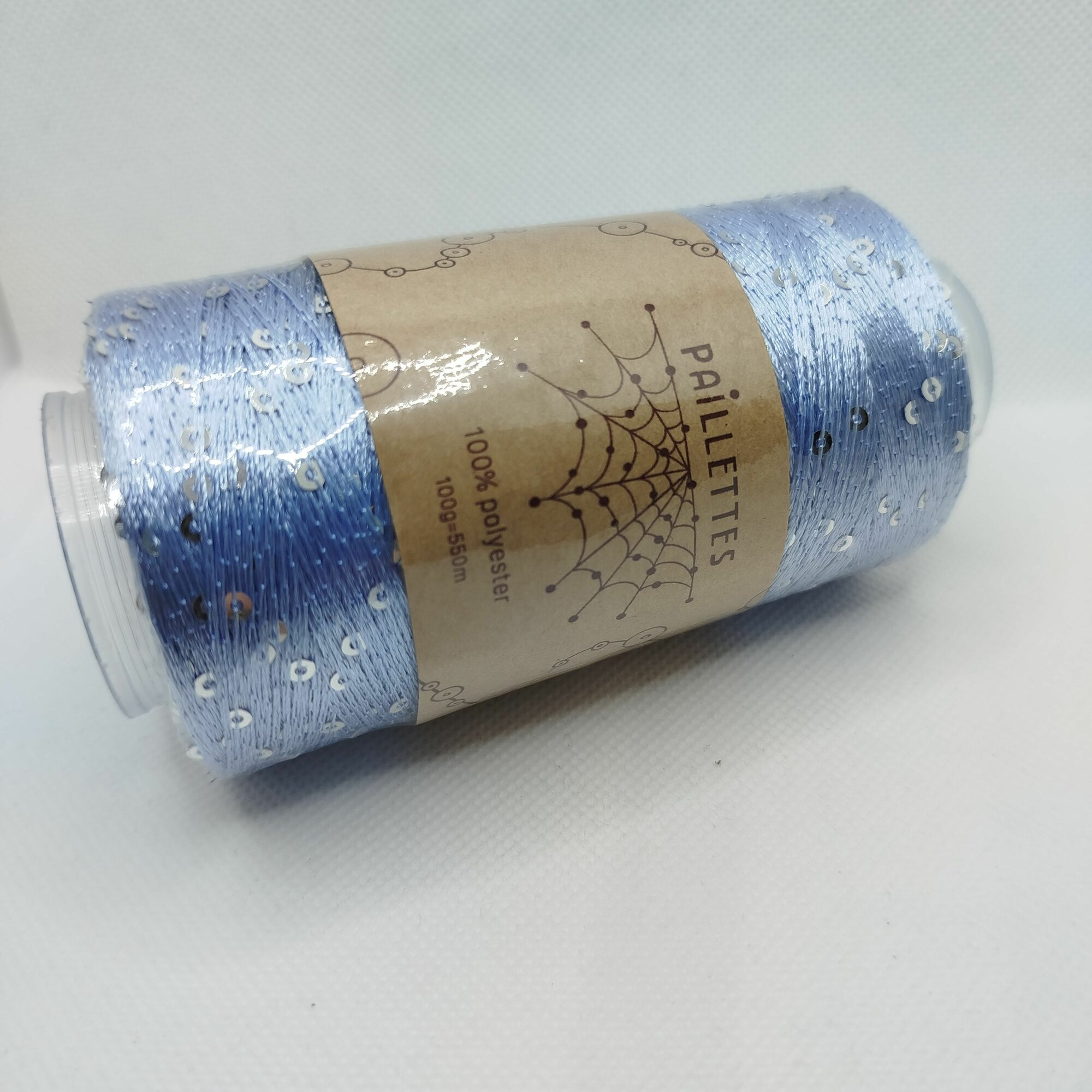 Пряжа с пайетками Paillettes Wool Sea 221-джинс светлый (1 конус) — фото 1