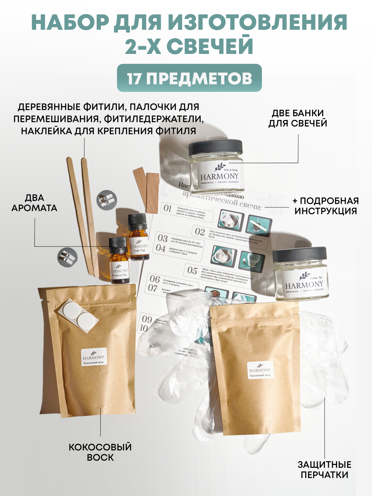 Подарочный набор для изготовления восковых интерьерных свечей своими руками "Energy Фруктовый Фреш" "Кокос и Шоколад" — фото 1