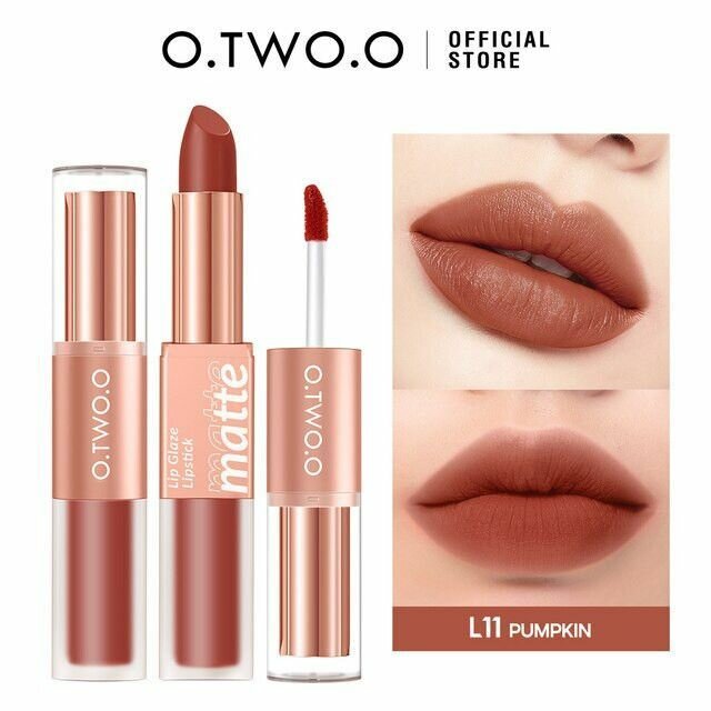 O.TWO.O, Матовая губная помада Matte и вельветовый тинт, 2в1, в оттенке L11(Pumpkin), 2.5гр*4гр