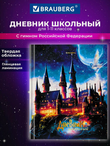 Изображение товара Дневник школьный для девочек мальчика 1-11 класс, канцелярия в школу, 40 листов, твердая обложка, глянцевая ламинация, Brauberg Castle, 106898