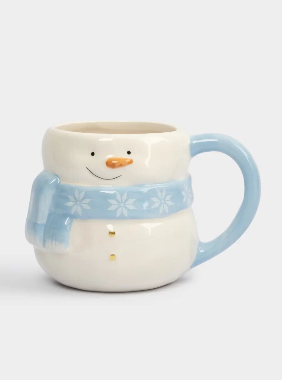 Кружка 450 мл керамика бело-голубая Снеговик в шарфе Snowman