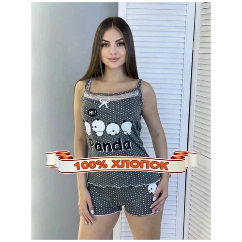 Пижама , майка, шорты, застежка отсутствует, без рукава, размер 48, хаки