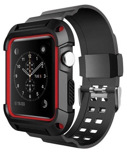 Ремешок Krutoff One-piece для Apple Watch 38/40mm (black/red)