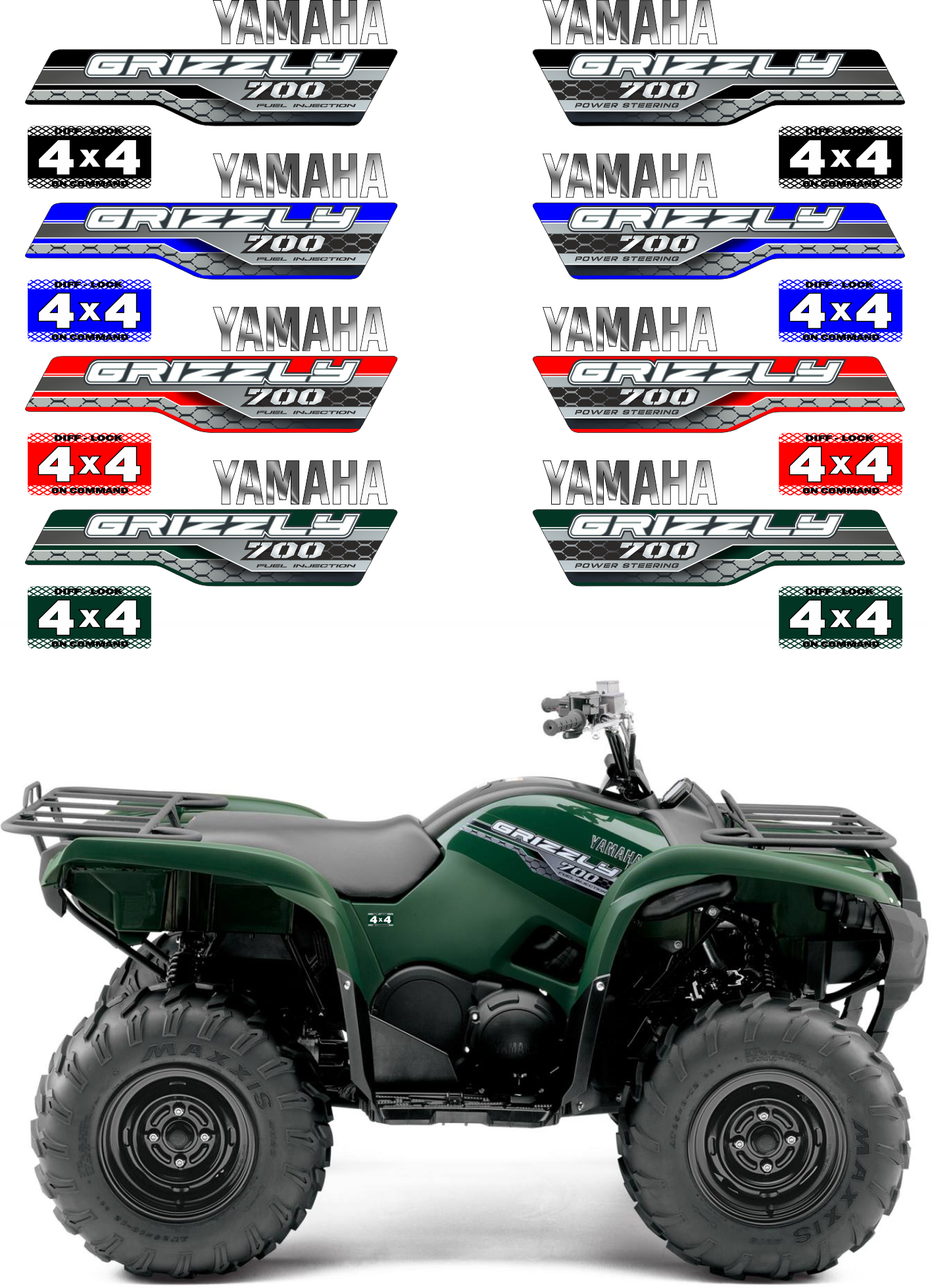 Комплект наклеек Yamaha Grizzly 700 зеленый