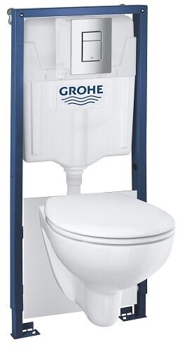 Комплект Solido Lecico унитаз безободковый с инсталляцией 5 в 1 Grohe Bau Ceramic 39586000 микролифт, кнопка смыва