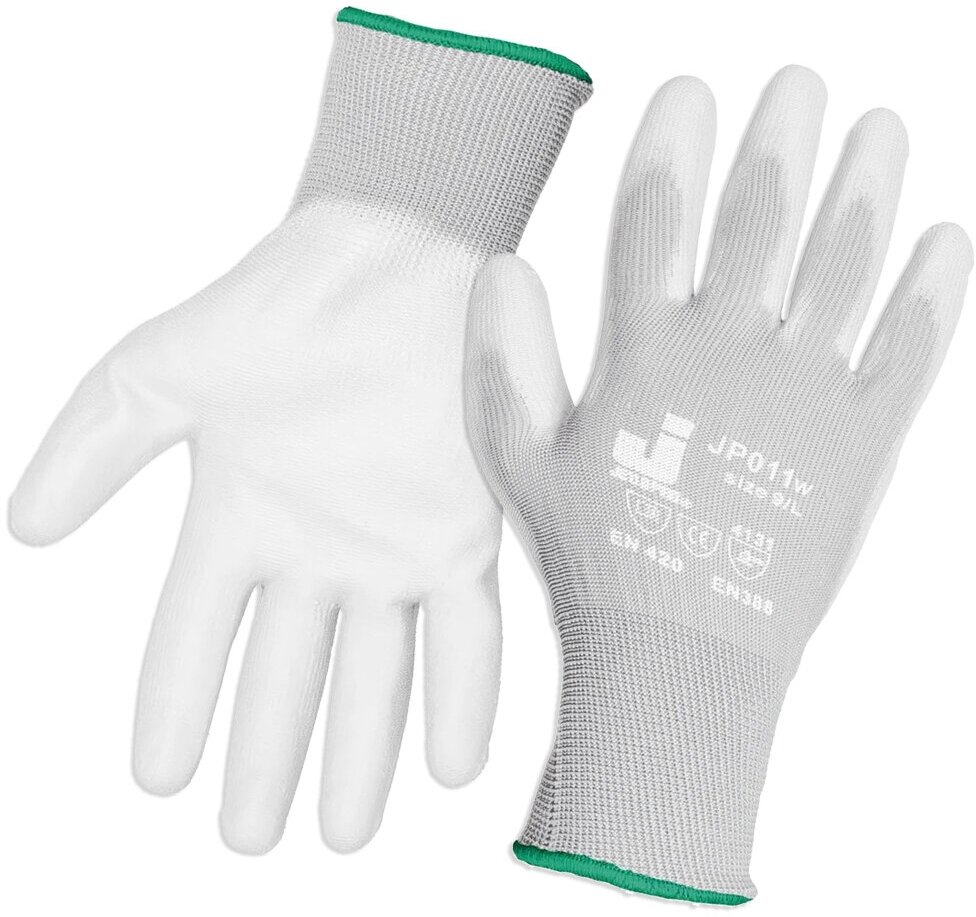 Защитные перчатки из полиэстеровой пряжи c полиуретановым покрытием JP011w, белые, (XL) - 3 пары
