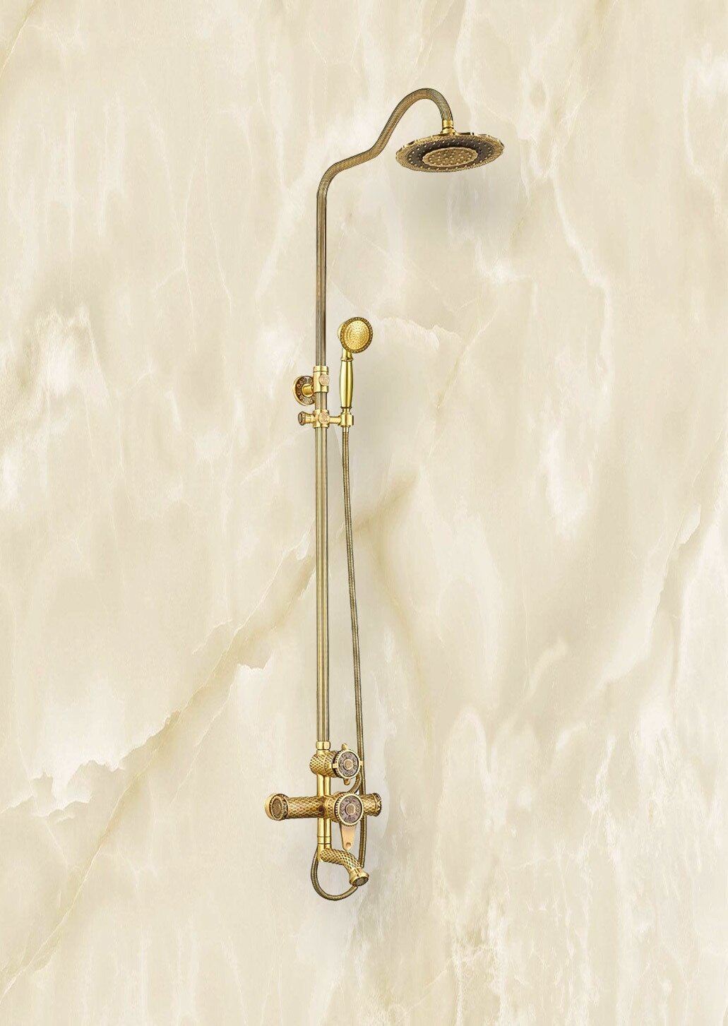 Душевая стойка Zorg Antic A 403DS-BR, латунь бронзовая, с орнаментом, с тропическим душем, ретро, премиум - фотография № 6