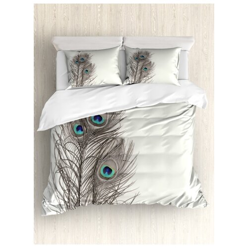 фото Комплект постельного белья "три пера павлина" (пододеяльник+2 наволочки), евро (200x220 см) ambesonne