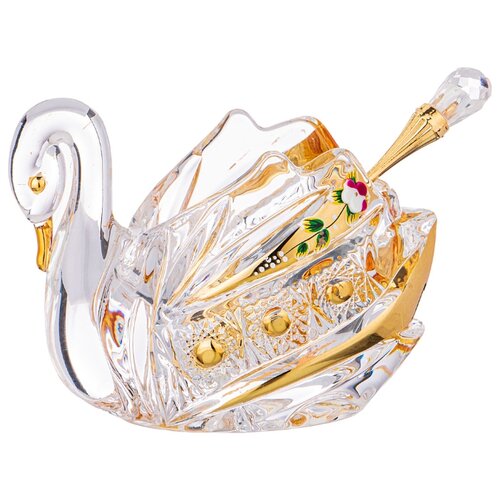 фото Икорница лебедь lefard gold glass 11х7 см высота 8,5 см с ложкой lefard (195-123)