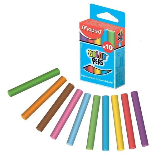  Набор мелков школьных цветных 10 цветов Color'Peps круглые, специальная формула без грязи