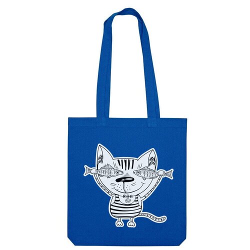 Сумка шоппер Us Basic, синий мужская футболка кот рыбак с уловом l желтый