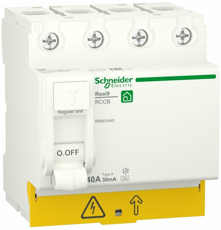 Schneider Electric RESI9 Выключатель дифференциального тока (УЗО) 40А 4P 30мА тип A R9R61440