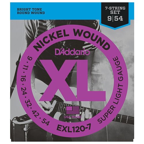 EXL120-7 XL NICKEL WOUND Струны для 7-струнной электрогитары Super Light 7-String 9-52 D`Addario