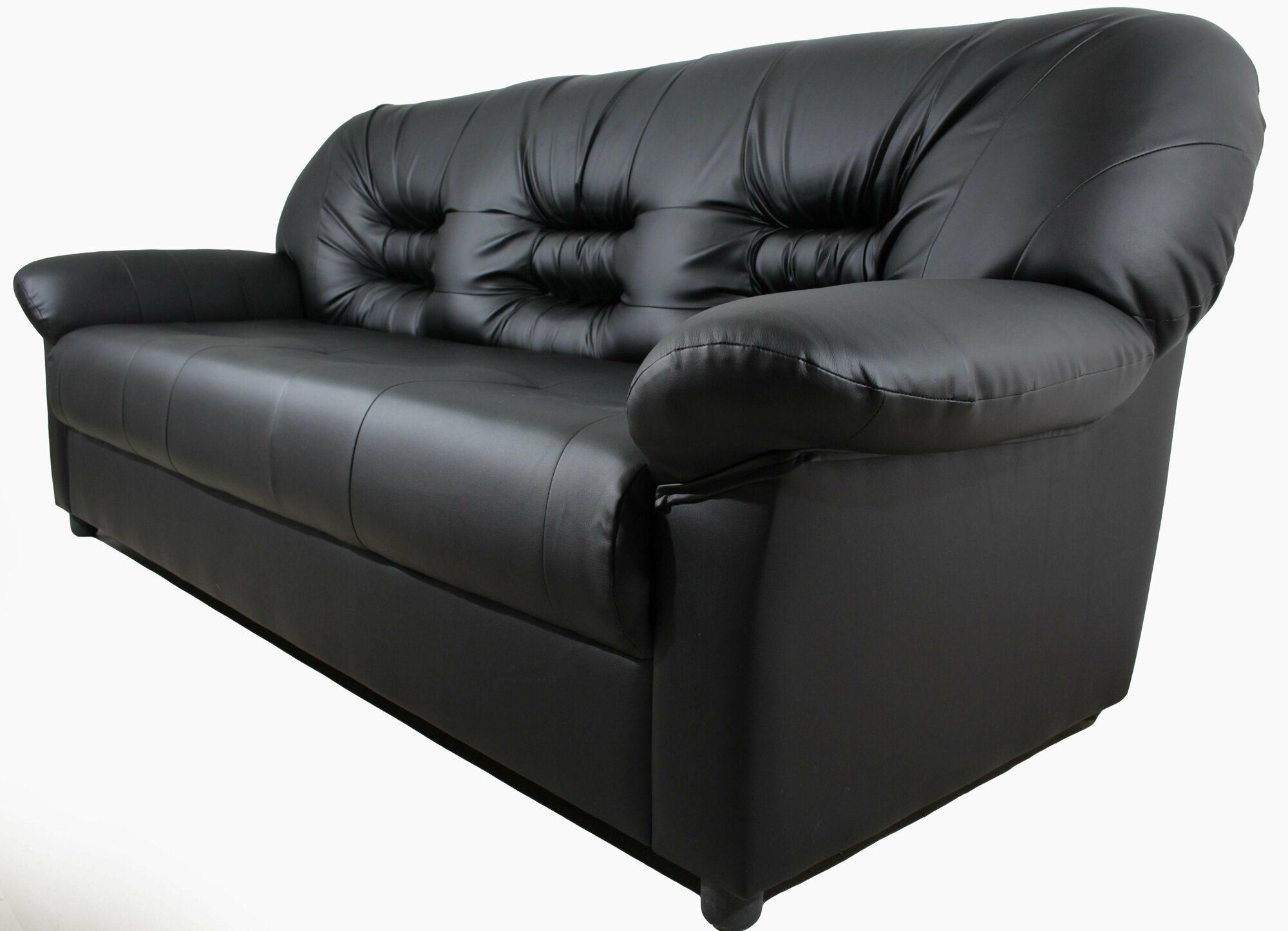 Трехместный прямой диван Виктория (Честер) для офиса, квартиры, дачи, Черный матовый, Механизм нераскладной, 195х85х80