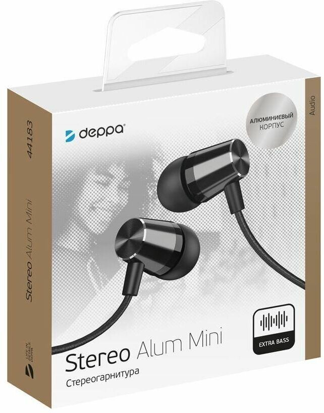 Гарнитура DEPPA Stereo Alum Mini, 3.5 мм, вкладыши, серебристый/белый [44184] - фото №6