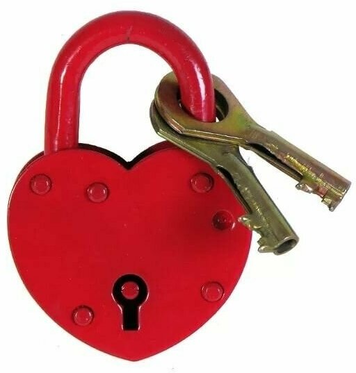 Замок любви и верности на свадьбу в виде металлического сердца с двумя запасными ключами красного цвета
