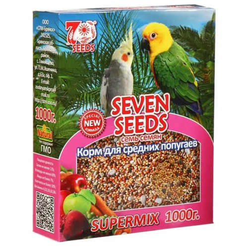 Корм Seven Seeds SUPERMIX для средних попугаев, 1 кг seven seeds корм seven seeds supermix для волнистых попугаев 1 кг