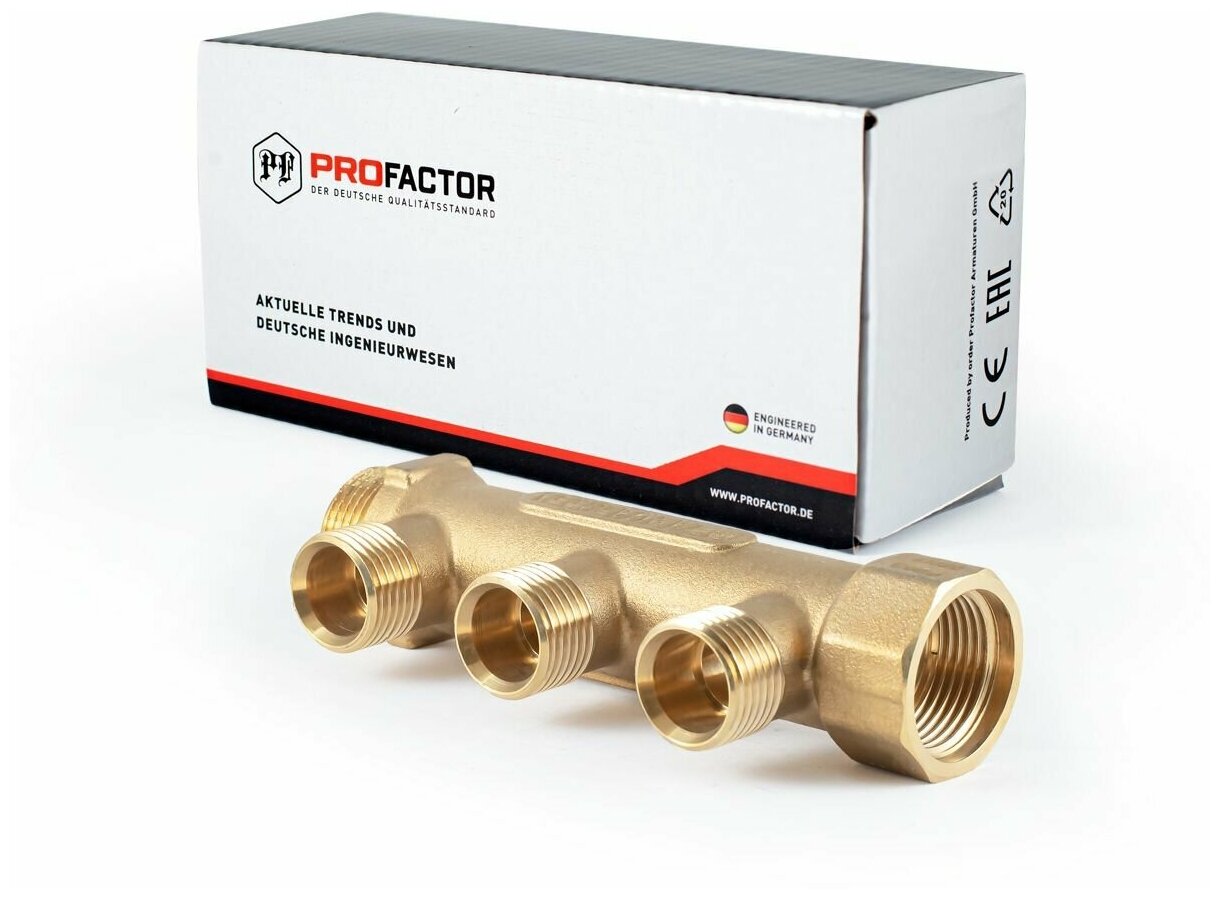 Коллектор PROFACTOR латунный PFMF262.3 односторонний 3/4" в/н выход 1/2" нар х 3 отвода - фотография № 4