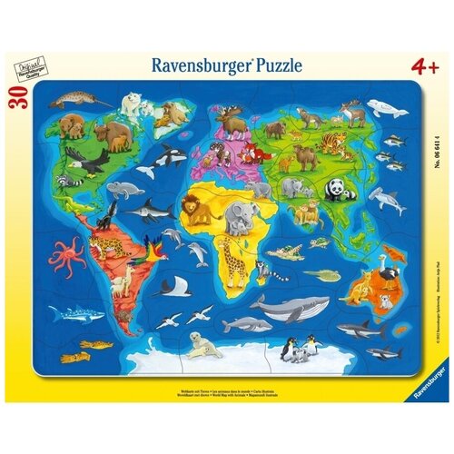 Пазл Ravensburger «Карта мира с животными», 30 эл. пазлы геоцентр карта пазл большой пазл мира по странам