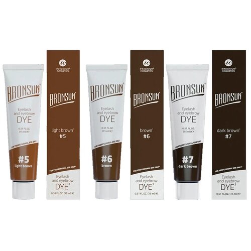 Bronsun Набор красок для бровей и ресниц 3 цвета, 5 light brown / 6 brown / 7 dark brown, 15 мл, 5 уп. innovator cosmetics набор bronsun 5 краска для ресниц и бровей цвет светло коричневый 15мл оксидант молочко