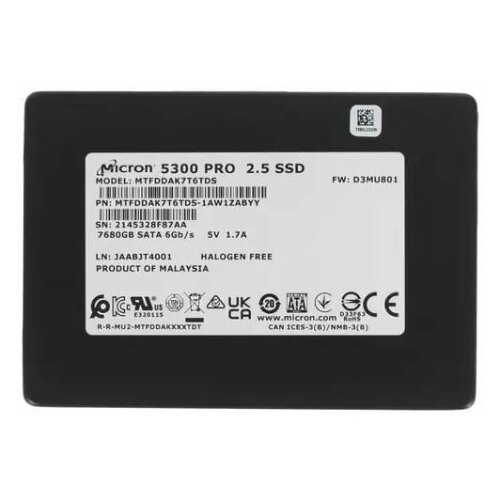 Накопитель SSD Micron 5300PRO 768TB SATA 25 Enterprise Solid State Drive MTFDDAK7T6TDS-1AW1ZABYY 21752700₽