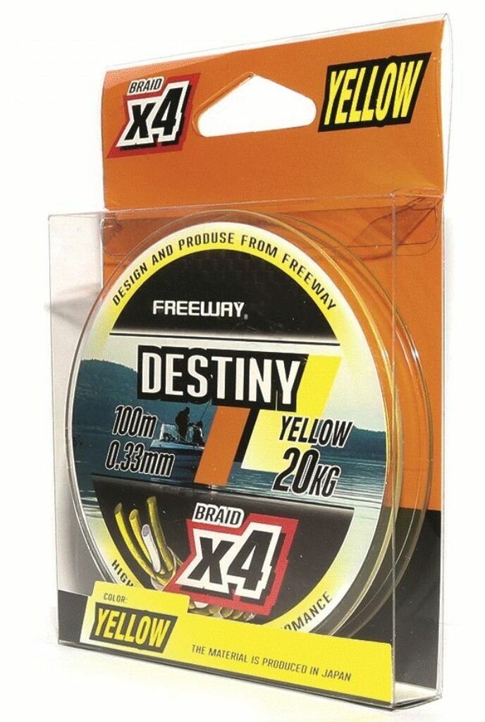 Шнур плетеный FWx4 DESTINY Yellow 100м; 0,18мм; 8,50кг