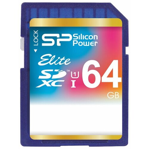 Карта памяти Silicon Power SDXC 64 ГБ Class 10, V10, A1, UHS-I U1, R/W 50/15 МБ/с, 1 шт., черный