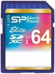 Карта памяти Silicon Power ELITE SDXC UHS Class 1 Class 10 64 GB, чтение: 50 MB/s, запись: 15 MB/s