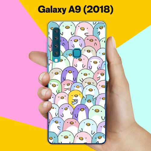 Силиконовый чехол на Samsung Galaxy A9 (2018) Пингвины с рыбой / для Самсунг Галакси А9 2018 жидкий чехол с блестками розовый фламинго крупный план на samsung galaxy a9 2018 самсунг галакси а9 2018