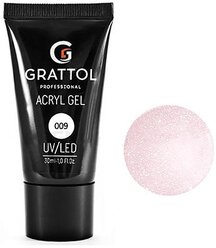 Акригель Grattol Acryl Gel камуфлирующий, 30 мл 09 нежно-розовый с шиммером