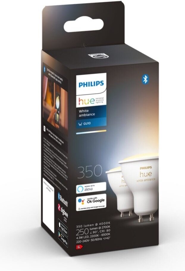 Умная лампа Philips Hue White Ambiance Bluetooth GU10 4,3Вт 350Лм 2шт (929001953310)