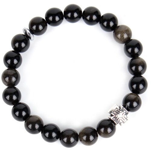 фото Четки-браслет из камня обсидиан золотой. 10 мм. 20 зерен. псалом