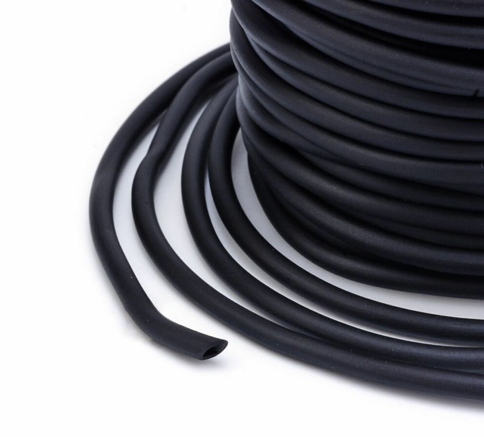 Шнур резиновый каучуковый с отверстием, намотка 5 метров, d 2 мм, черный, для рукоделия, создания бижутерии