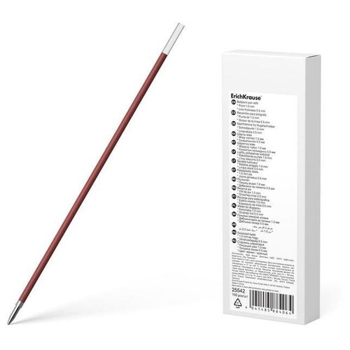 Стержень шариковый 1,0 мм, ErichKrause, для ручек R-301 Stick и др., 140 мм, чернила красные(100 шт.)