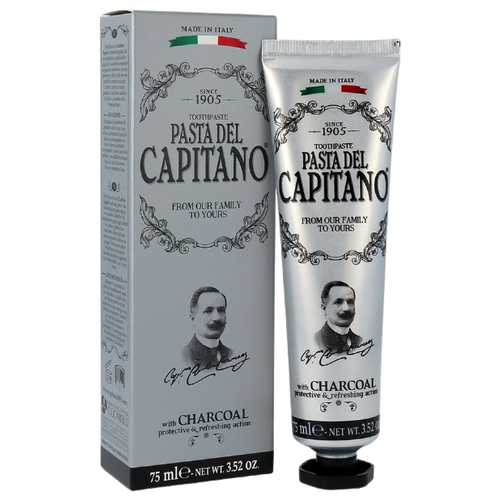Pasta del Capitano 1905 with Charcoal Зубная паста отбеливающая, натуральная, с углем, без фтора, 75 мл