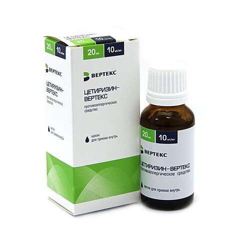 Цетиризин-Вертекс капли д/вн. приема, 10 мг/мл, 20 мл