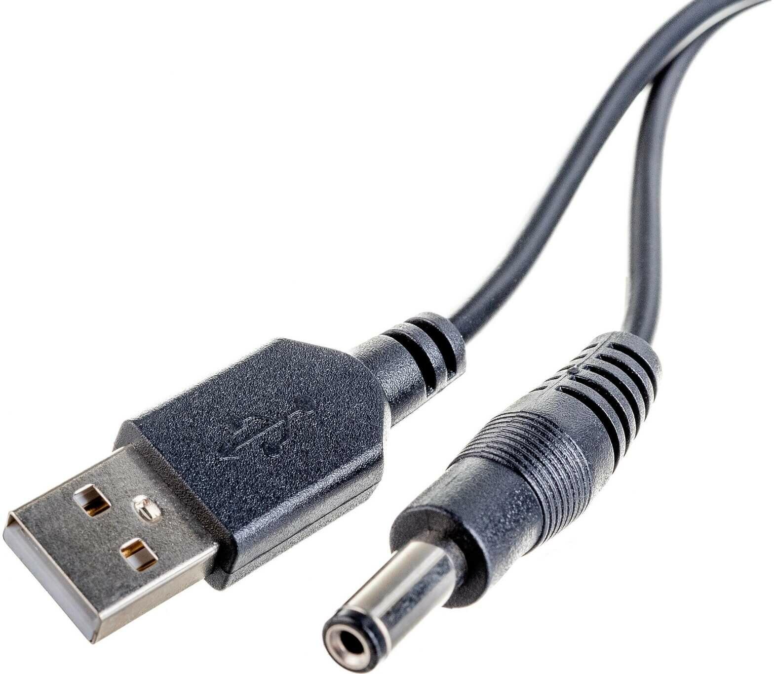 Кабель (USB штекер - DC разъем 2.1х5.5 мм) 1.5 м для подачи питания или зарядки, цвет черный