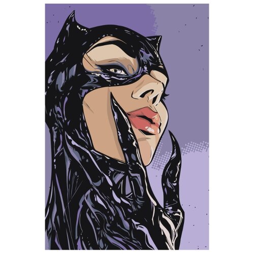 женщина кошка catwoman раскраска картина по номерам на холсте Женщина кошка Раскраска картина по номерам на холсте