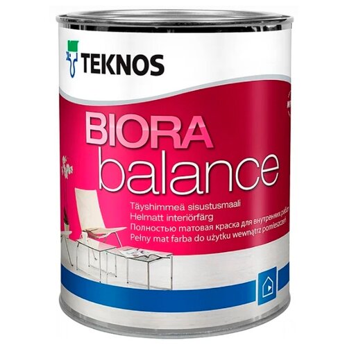 Краска акриловая TEKNOS Biora Balance матовая бесцветный 0.9 л 1.3 кг краска акриловая teknos biora 7 влагостойкая моющаяся матовая бесцветный 9 л