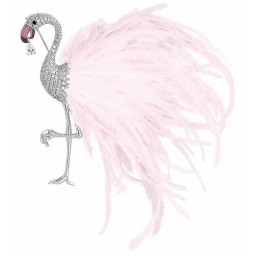 Брошь, бижутерный сплав, серебряный, розовый