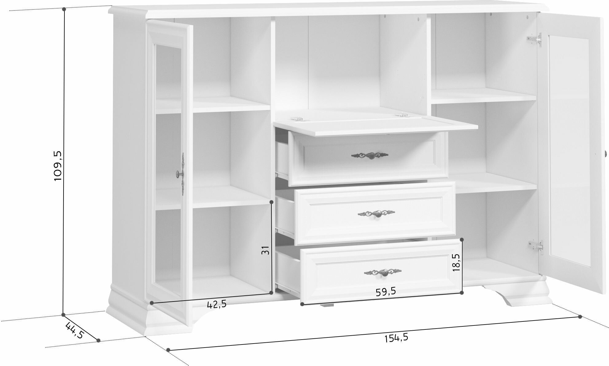 Тумба-витрина Кентаки KOM2W3S1B BlackRedWhite 00011103, KOM2W3S1B (DK) - фото №2
