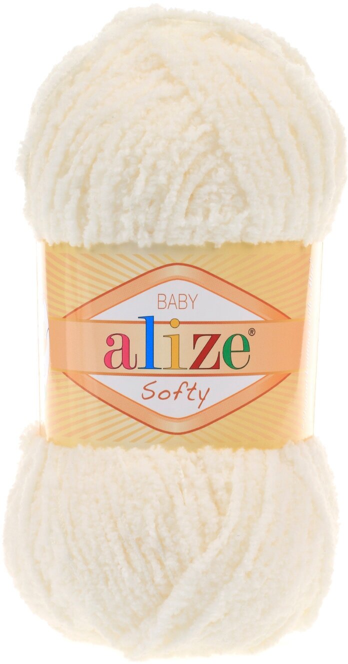 Пряжа для вязания Softy Alize 1 моток (115 м, 50 гр), цвет 62 светло-молочный